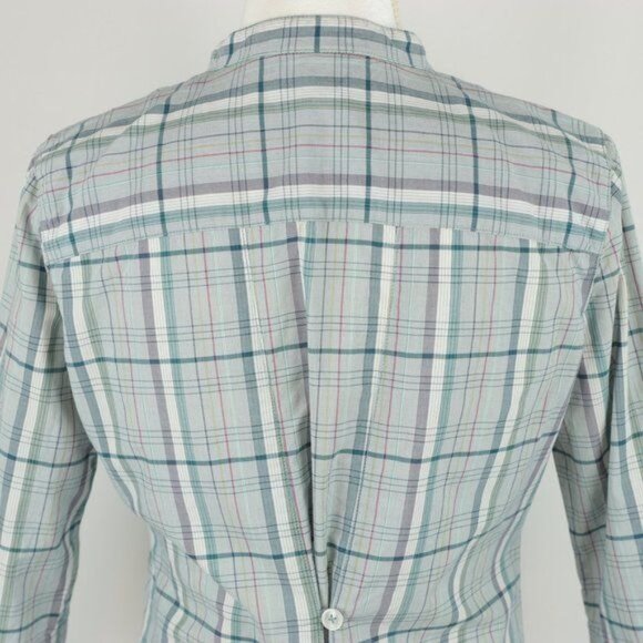 GoLite Women's Small Blue White Plaid  3/4 Sleeve Collared Popover Blouse - Picture 4 of 8